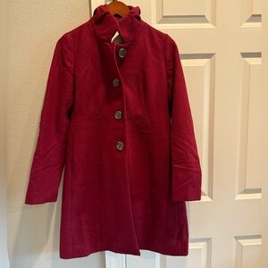 J. Crew Women’s Wool Burgundy Ruffle Collar Walking Coat